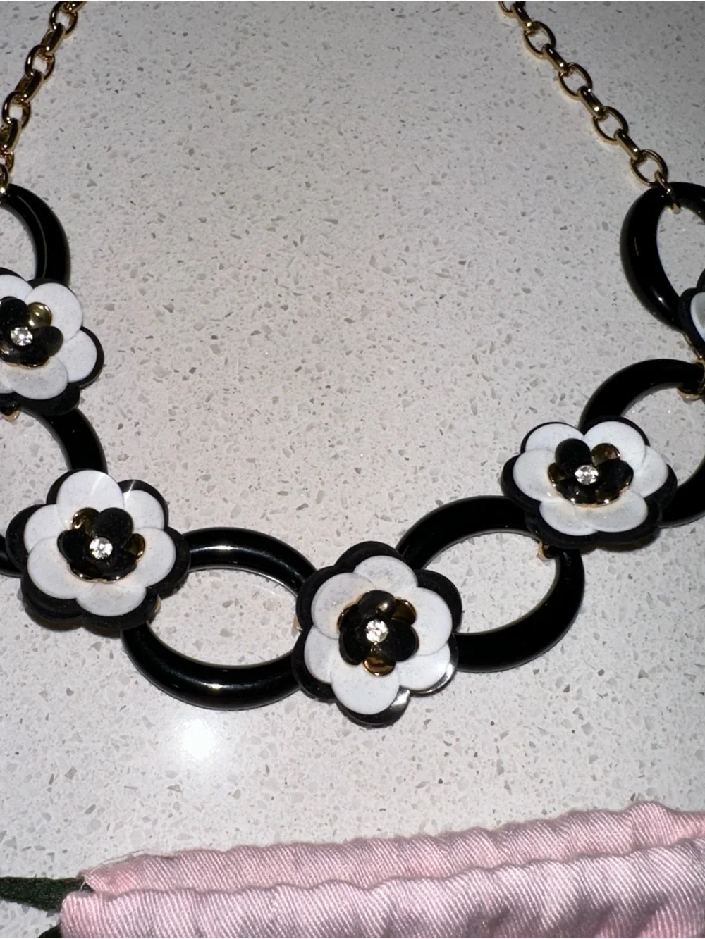 Kate Spade - Black & White Floral Statement Necklace - Gold Accent